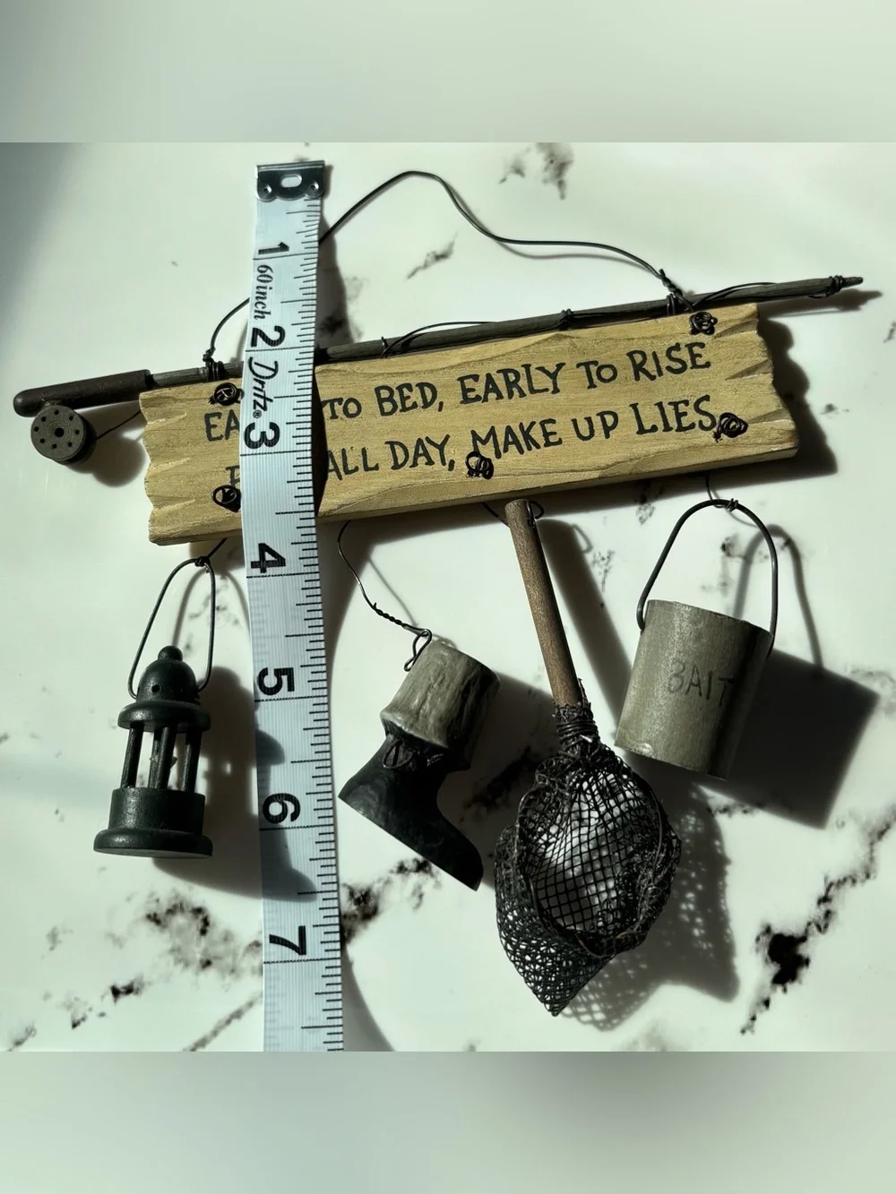 Rustic Fish-Themed Wall Hanging Sign in Natural Wood and Black
